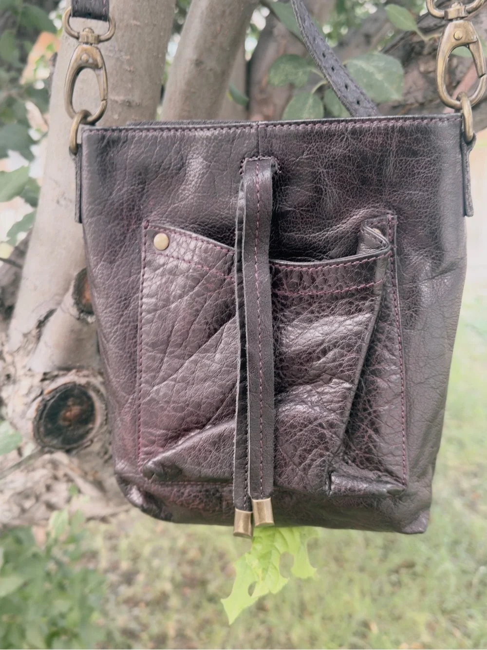 latico Dark purple Leather Crossbody with Front Pocket and Drawstring